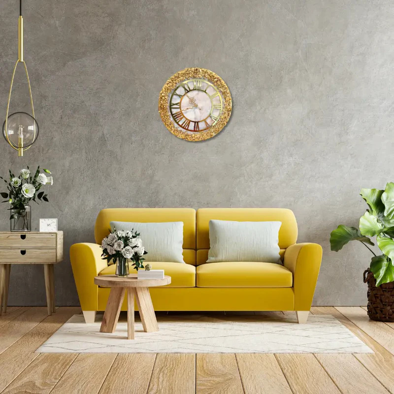 Stylish White and Golden Marble Resin Wall Clock Shop Now!