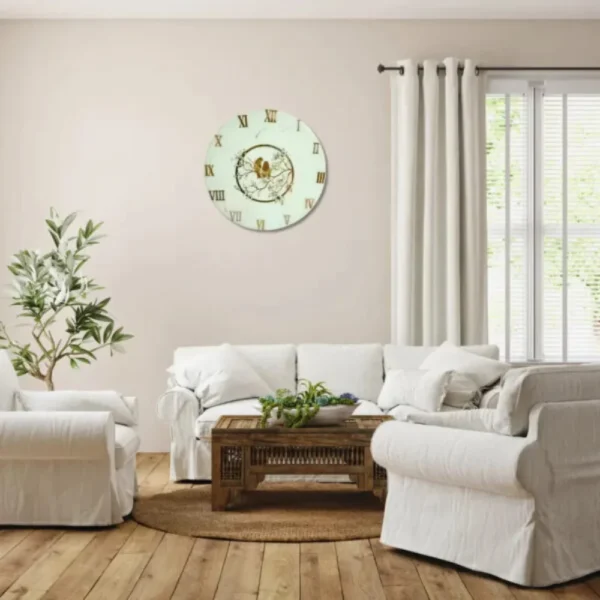 Handcrafted Golden Bird Resin Wall Clock - White Marble Texture, Bird Wall Decor, Solid MDF and Resin Wall Clock, Custom Sizes(18, 24 Inches) Analog Wall Clock with Silent Movement