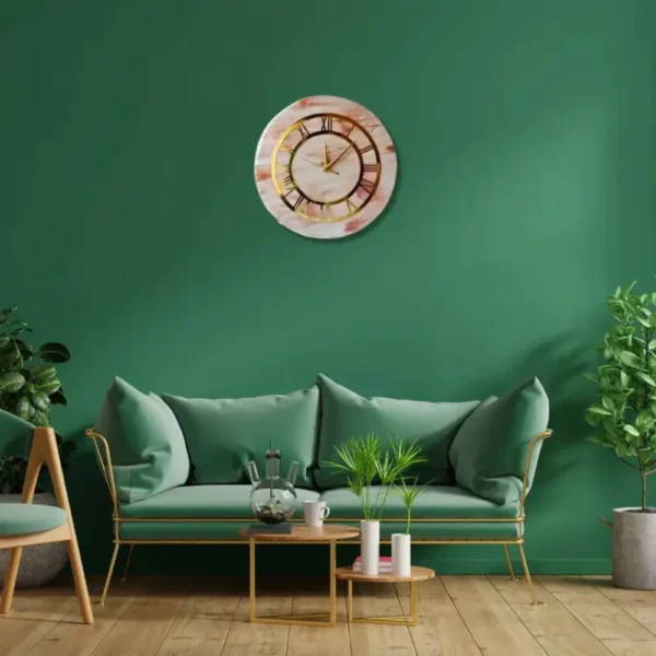 Stylish Pinkring Marble Resin Wall Clock - Artistic Wall Decor, Customizable, and Personalized 18-24 Inch Pink Resin Clock, Easy to Hang, Custom Resin and MDF Base Wall Clock