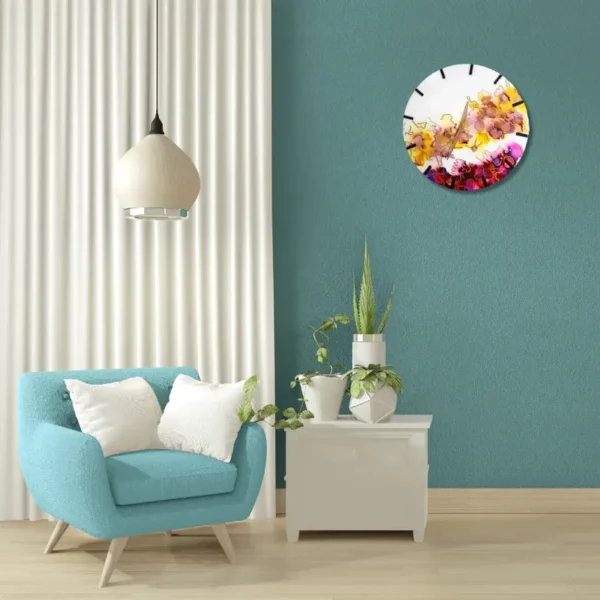 Abstract Resin Alcohol Ink Wall Clock - Vibrant Timepiece for Living Space Decor, Customizable Resin Wall Clock - Personalize Your Space with Unique Red and Yellow Alcohol Ink Design Clock