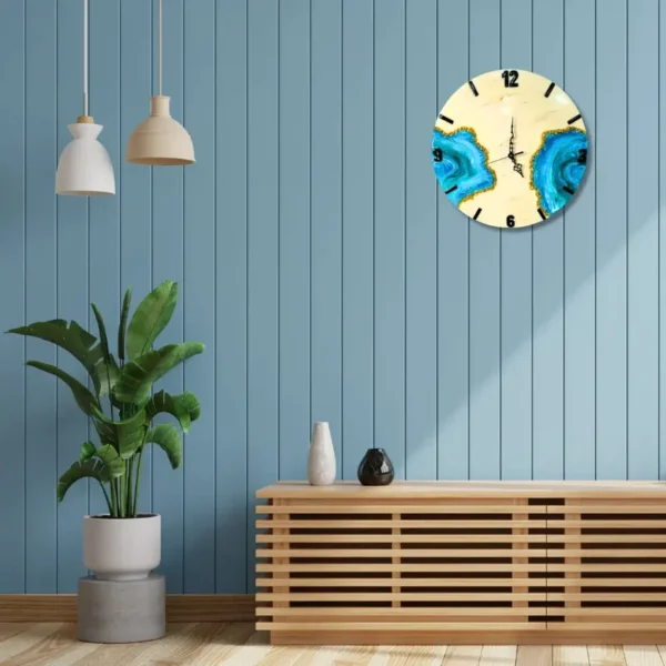 Artistic Resin Ocean Textured Wall Clock - 18 and 24 Inches, Customizable Ocean Theme Epoxy Clock - Stylish Numerals, Unique Design, Designer White and Blue Wall Clock