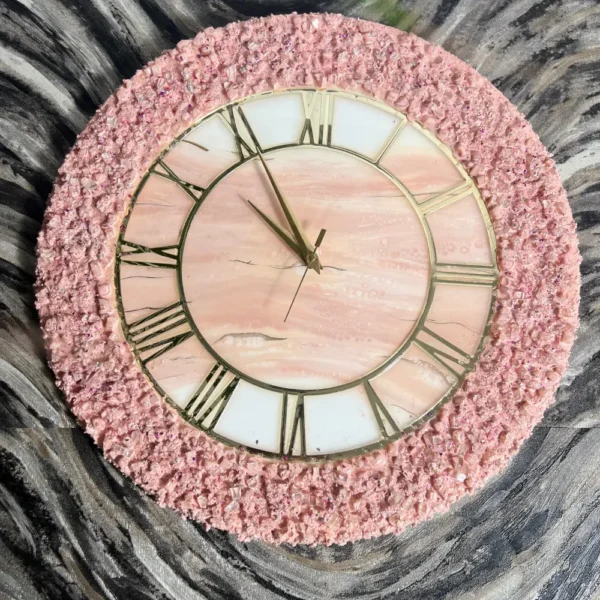 White Marble And Pink Abstract Resin Wall Clock | Handmade Epoxy Analog Wall Clock - Customizable Size & Design | Beautiful Unique Epoxy Roman Ring Wall Clock | (18 Inch)